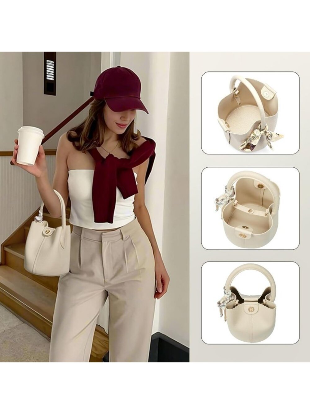 Stylish Vegan Leather Small Crossbody Bucket Bag for Women - Chic & Versatile - Picture 2 of 6